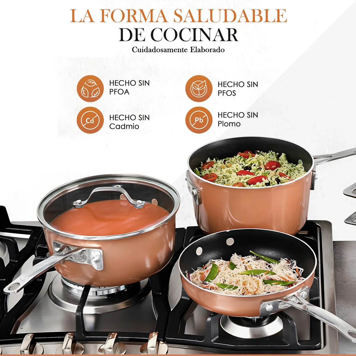 Bateria Cocina Gotham Steel 10 Pz Ultra Antiadherente Copper
