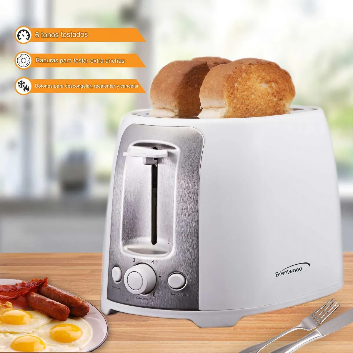 Tostador 2 Rebanadas Extra Ancha Brentwood Ts292 6 Config