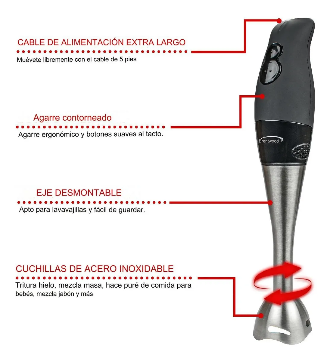 Batidora De Inmersión 2 Velocidades 200w Brentwood Hb-33 Negra 