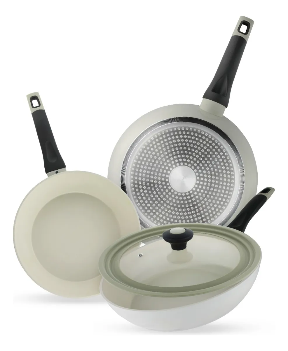 Juego De Sartenes Wok Ceramic Antiadherente + Tapa Universal
