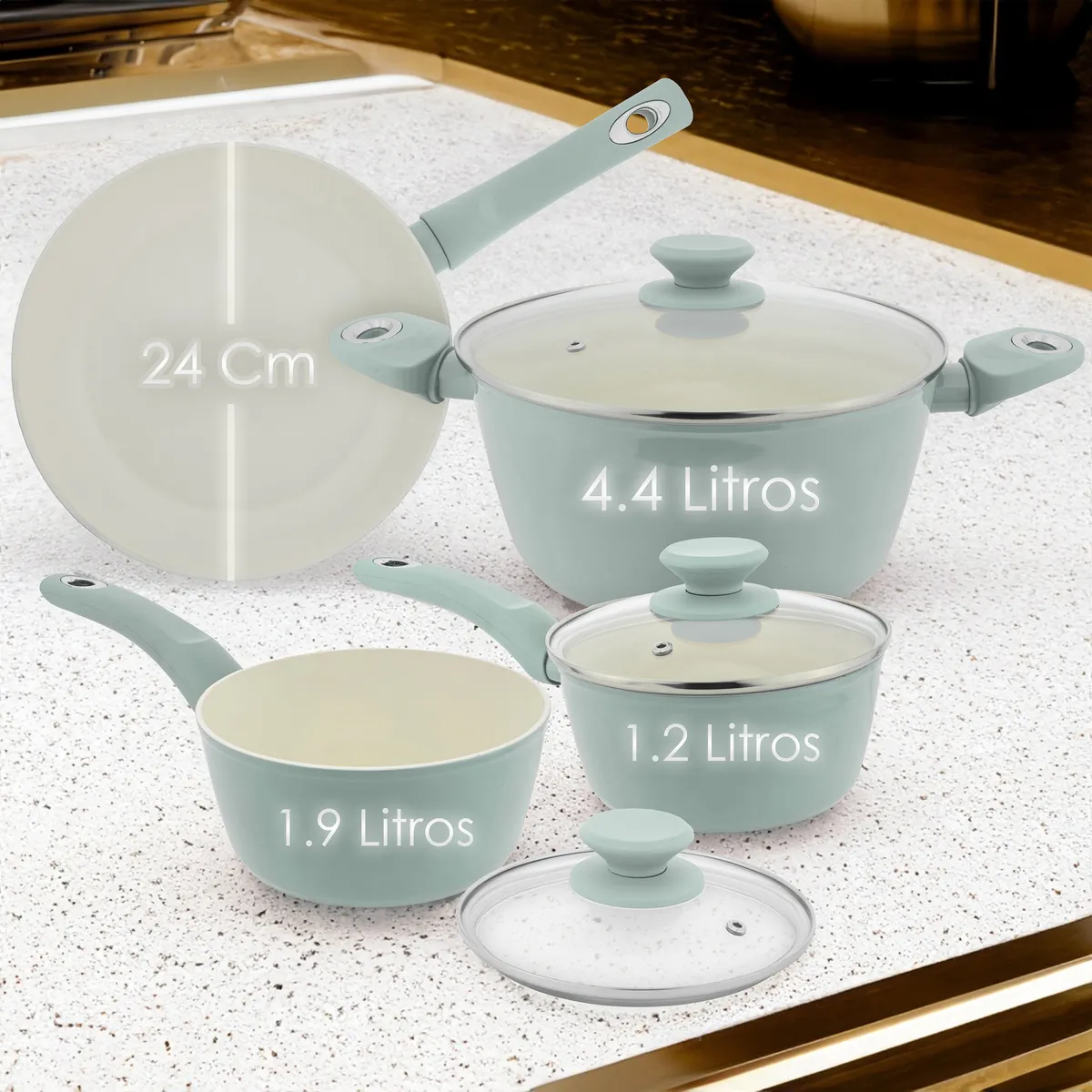 Batería De Cocina Ceramic Antiadherente 7 Pzas Foode + Tapas