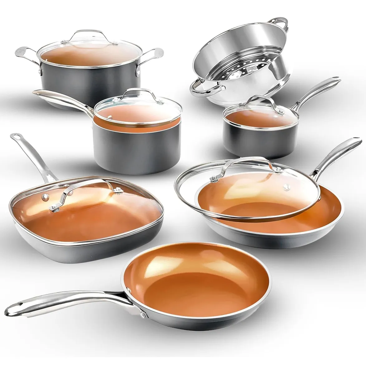 Batería De Cocina Gotham Steel Cerámica Antiadherente 12 Pz Gris