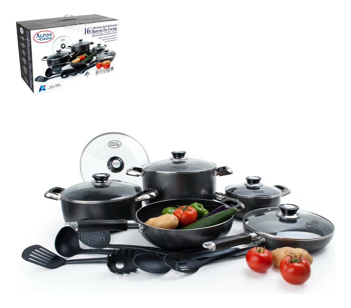 Bateria De Cocina Antiadherente 16 Piezas Alpine Cuisine
