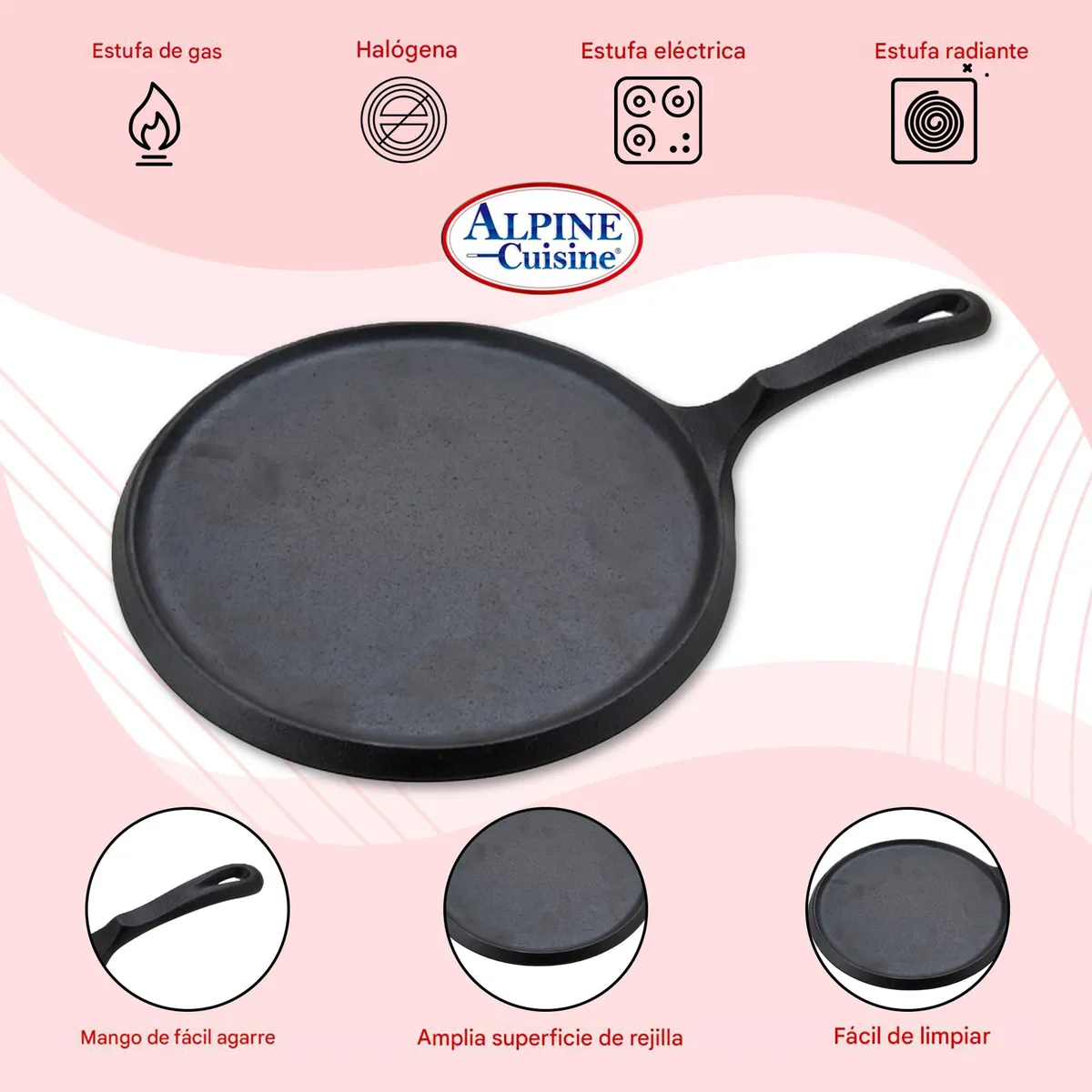 Comal De Hierro Fundido Alpine Cuisine 25 Cm Negro