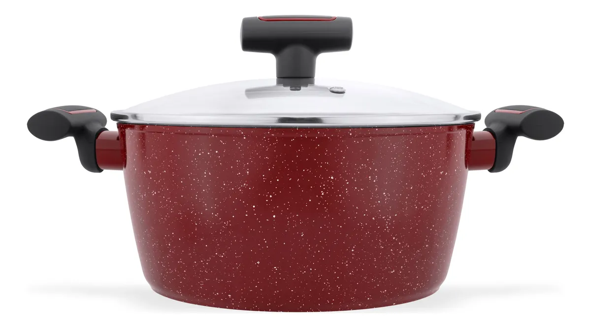 Batería De Cocina Completa 7 Piezas Antiadherente Con Tapas Roja