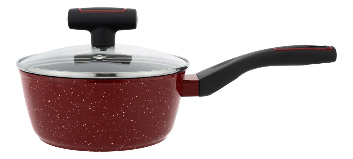 Batería De Cocina Completa 7 Piezas Antiadherente Con Tapas Roja