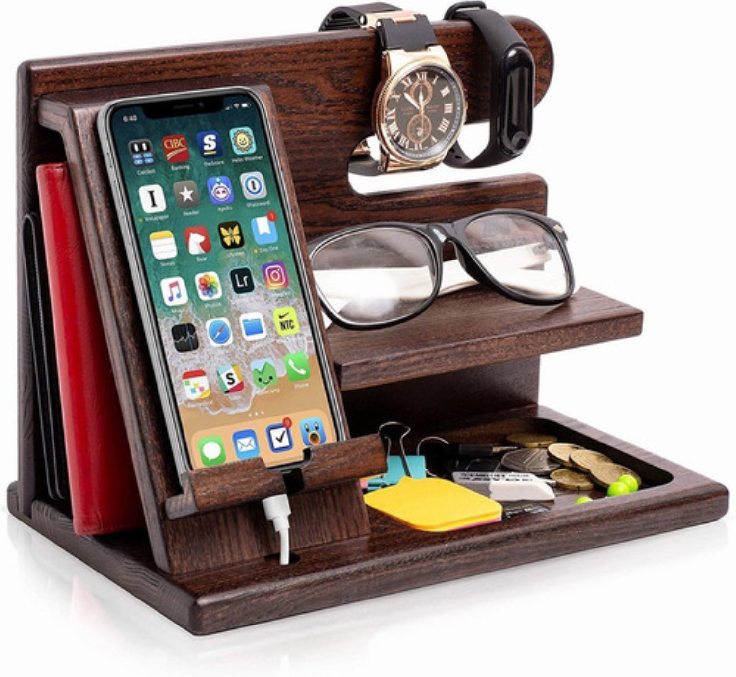 Organizador Buro Hombre Cartera Celular Reloj Llaves Marron