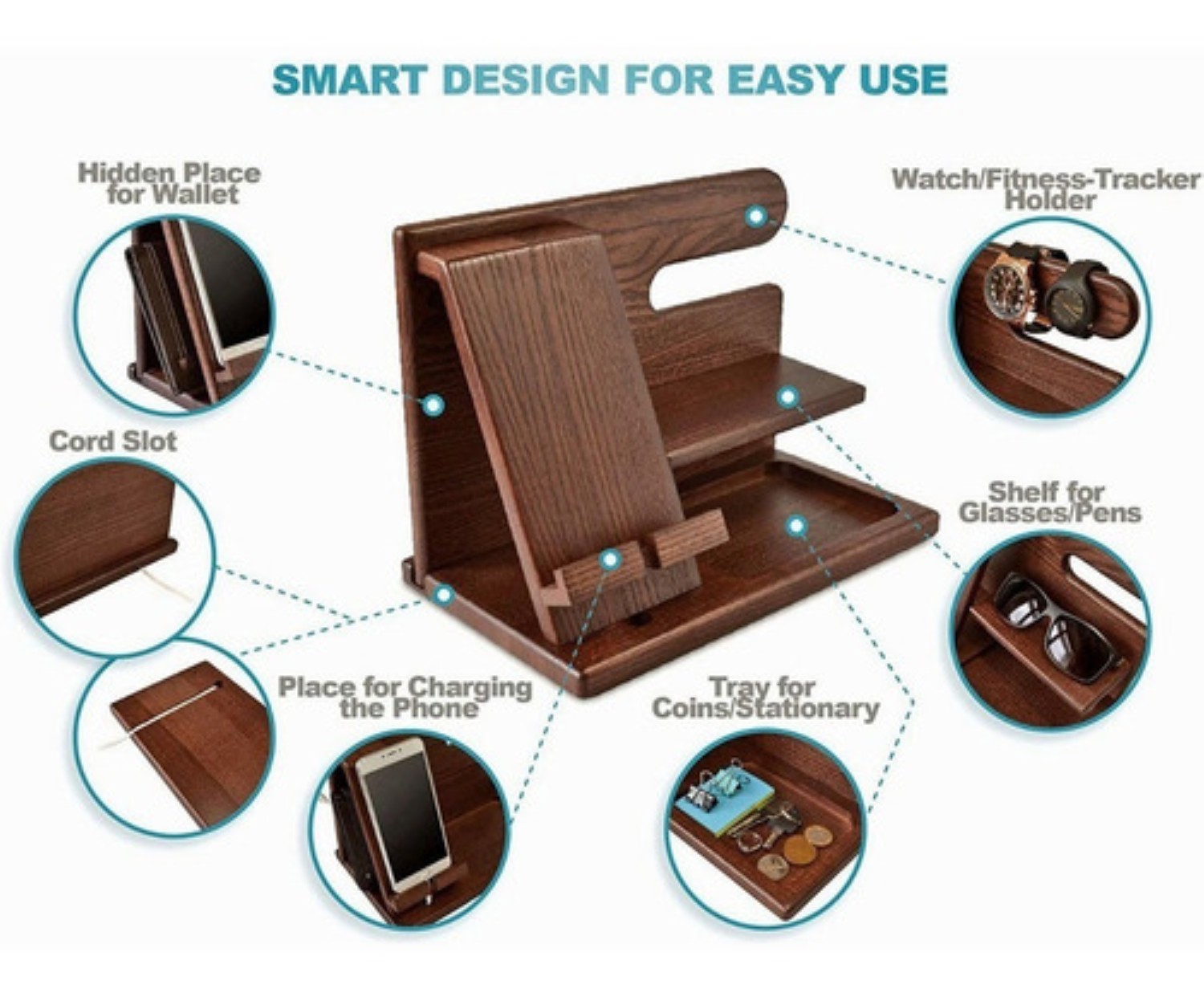 Organizador Buro Hombre Cartera Celular Reloj Llaves Marron