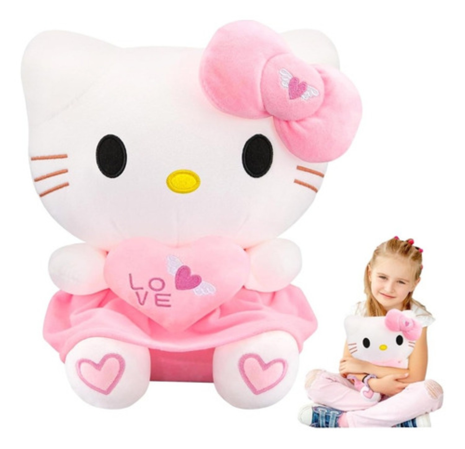 Peluche Hello Kitty Con Corazón Para Regalo 25cm Rosa Love