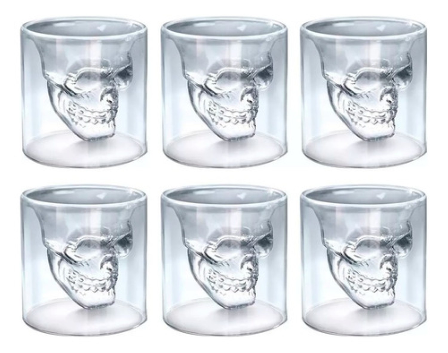 Pack 6 Vasos Calaca Shot Tequilero Vaso Vidrio Calavera 75ml Transparente