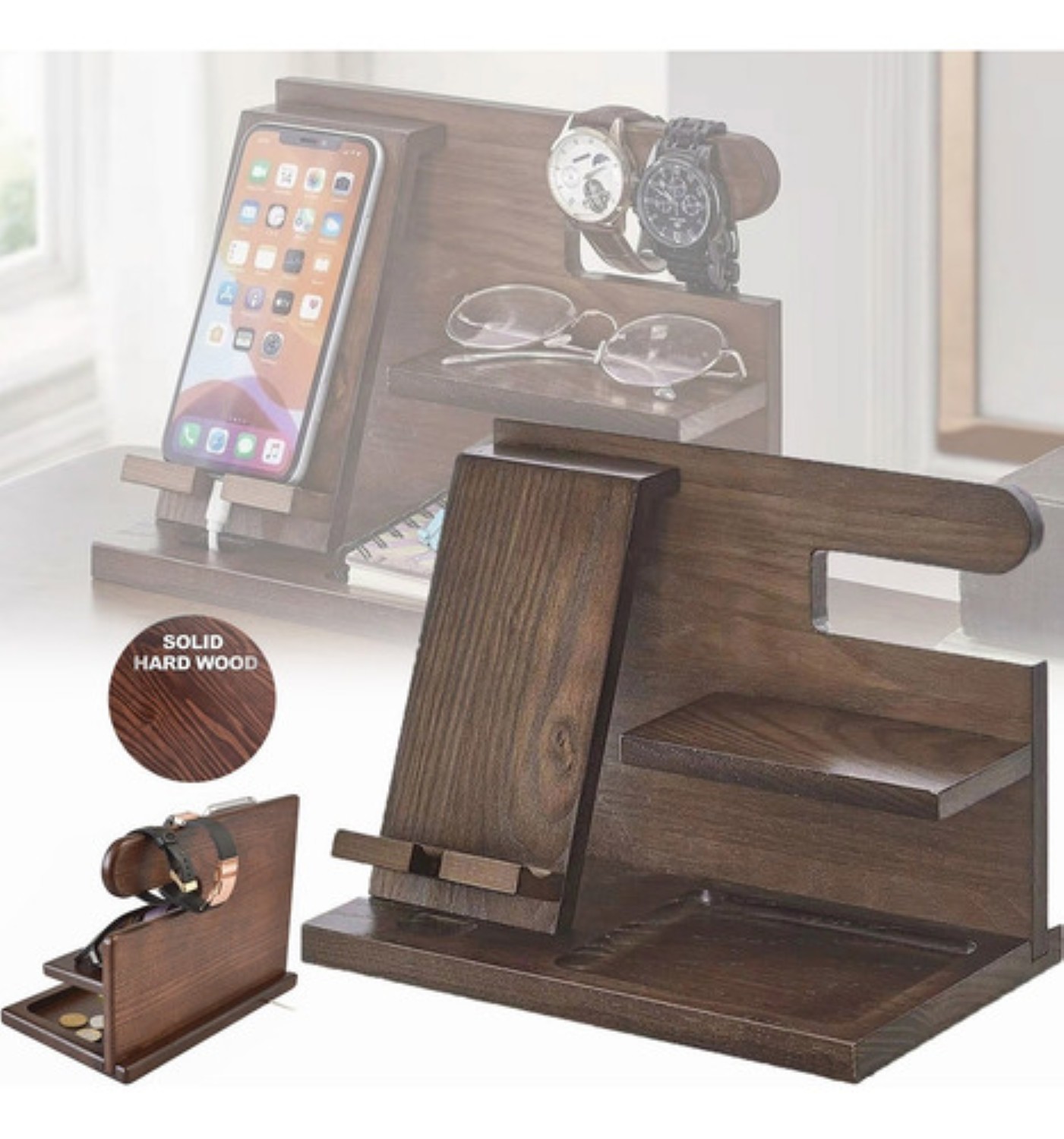 Organizador Buro Hombre Cartera Celular Reloj Llaves Marron