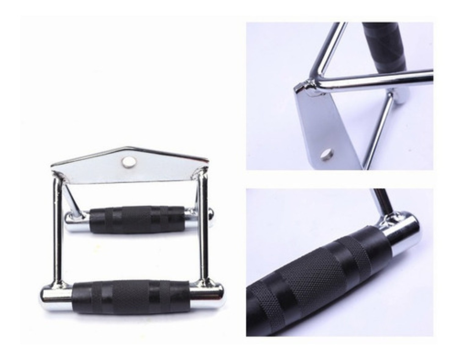 Agarre Triangular Para Remo Gym Tipo Doble D Recubierto Plata Negro 