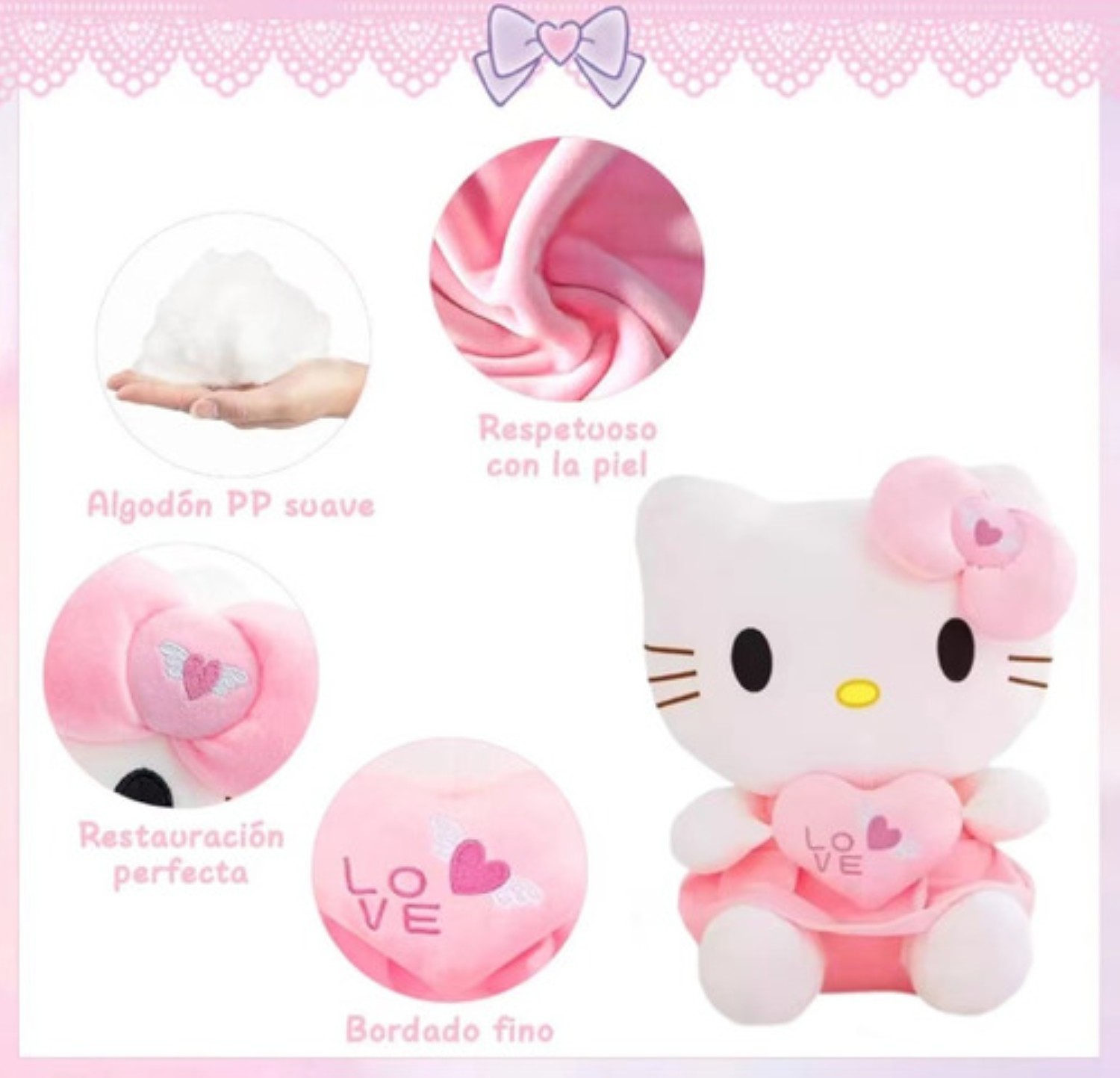 Peluche Hello Kitty Con Corazón Para Regalo 25cm Rosa Love