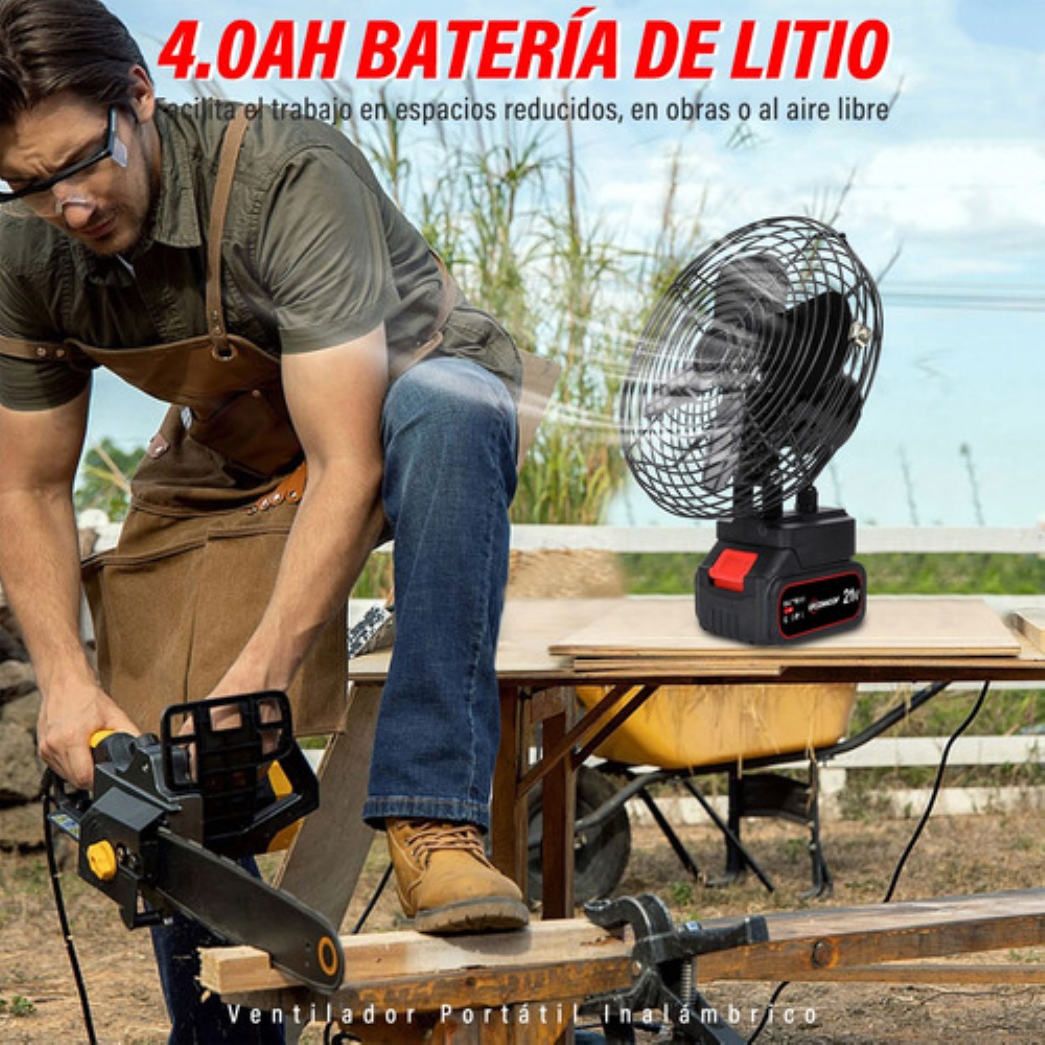 Ventilador Portátil Recargable Inalámbrico 4.0ah 8-inch 30w Negro