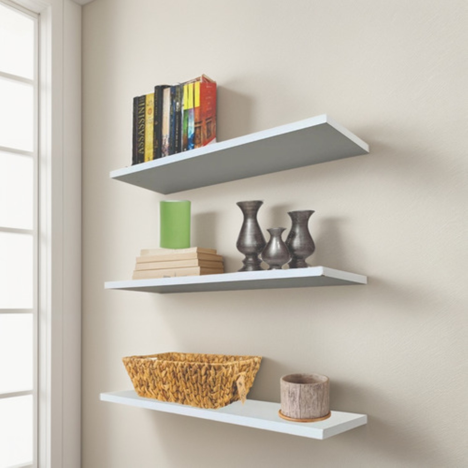 Set 3 Repisas Flotantes Minimalistas Madera Melamina 50x15cm Blanco