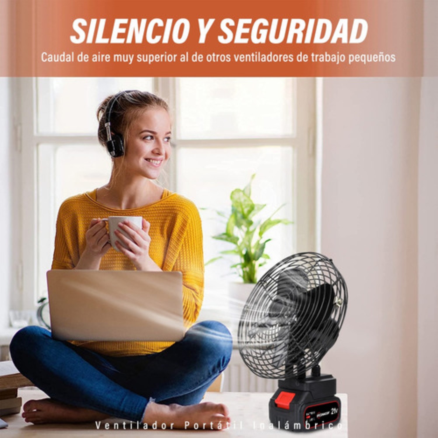 Ventilador Portátil Recargable Inalámbrico 4.0ah 8-inch 30w Negro