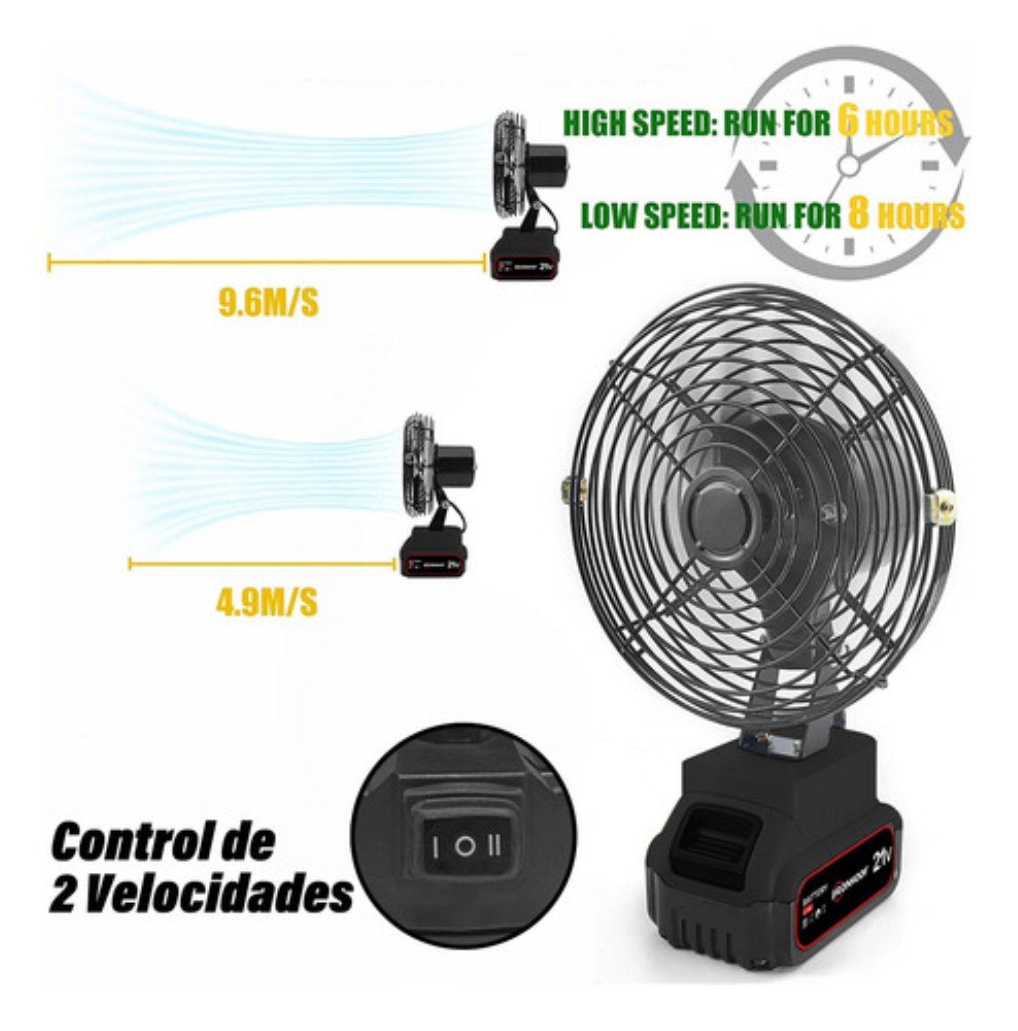 Ventilador Portátil Recargable Inalámbrico 4.0ah 8-inch 30w Negro