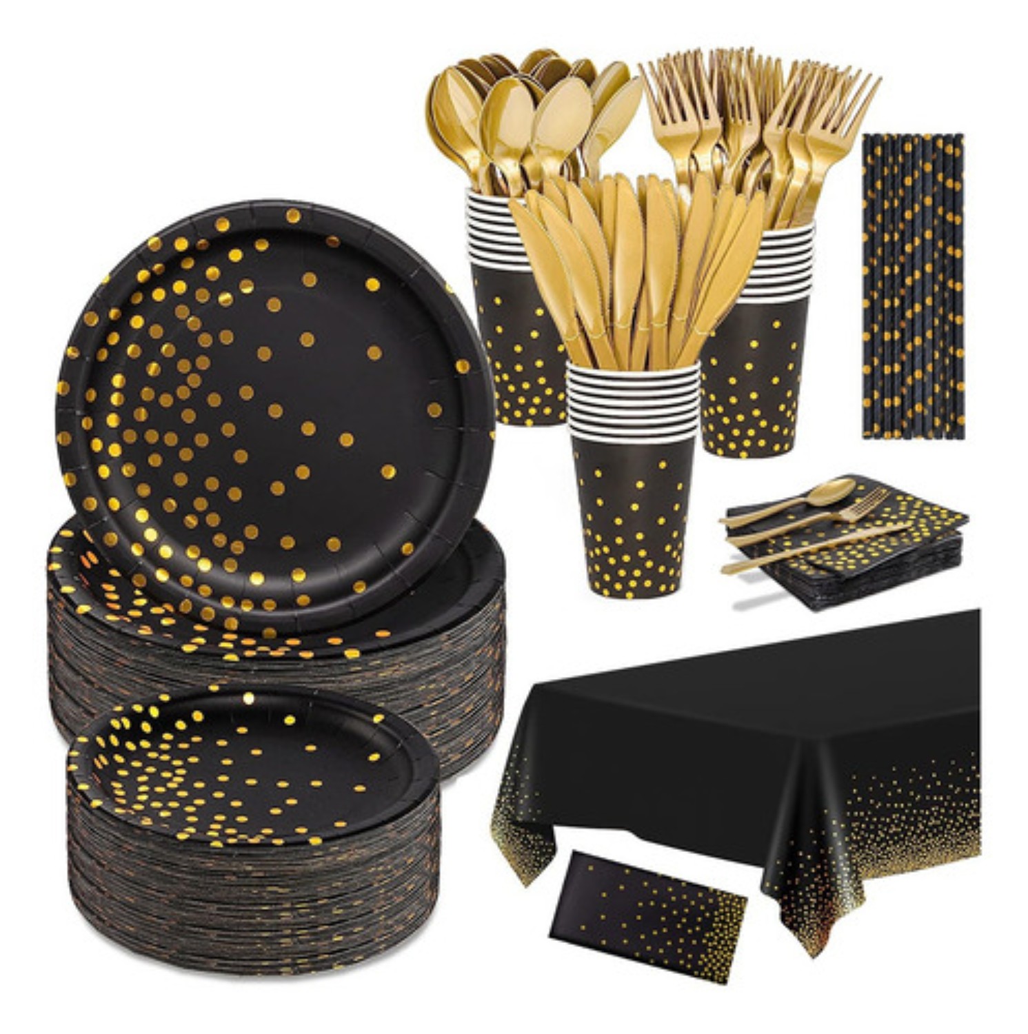 Juego De Vajilla Para Fiesta De Desechables, 201 Piezas Negro
