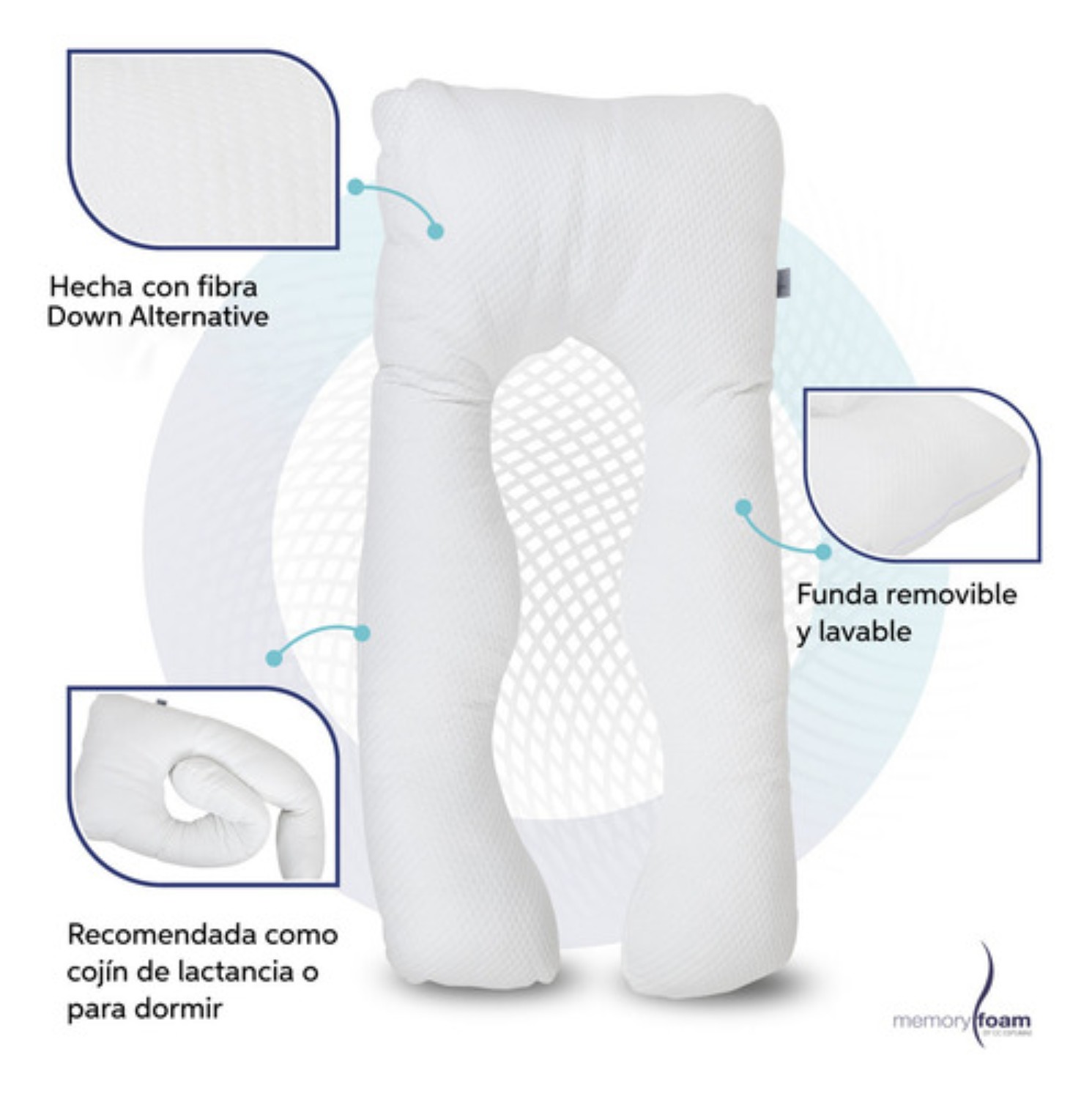 Almohada Para Embarazo Y Lactancia Tela Extra Suave Blanco