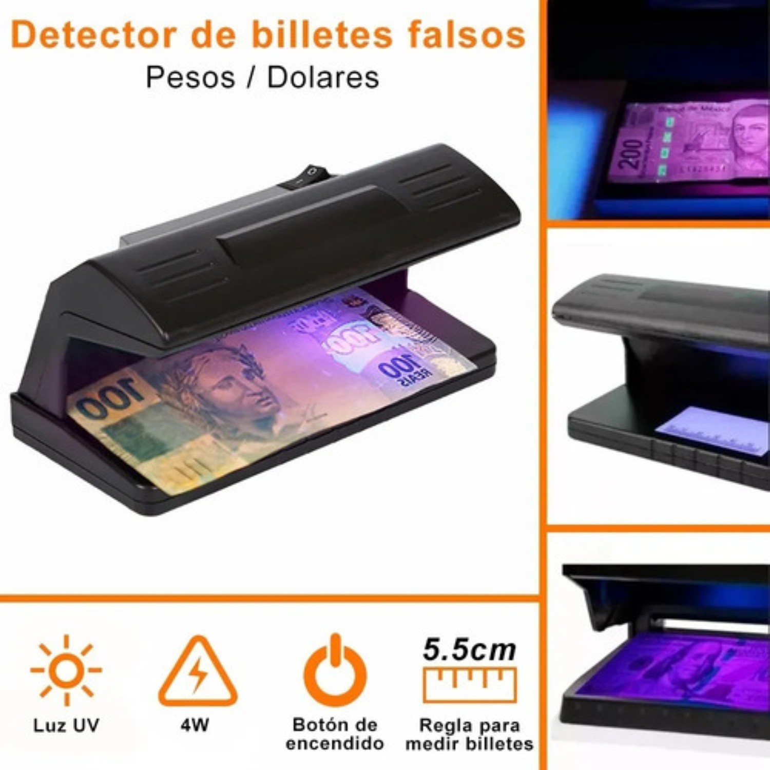 Detector De Billetes Falsos Con Luz Ultravioleta Negro