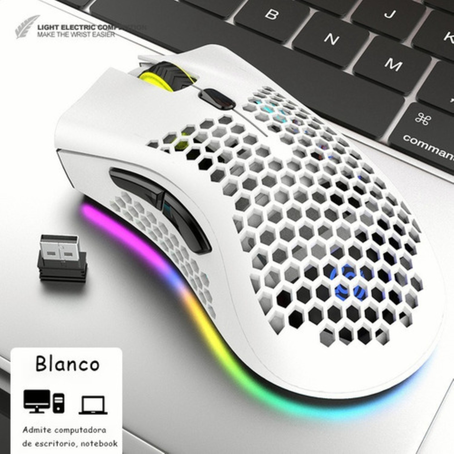Mouse gamer recargable white Blanco