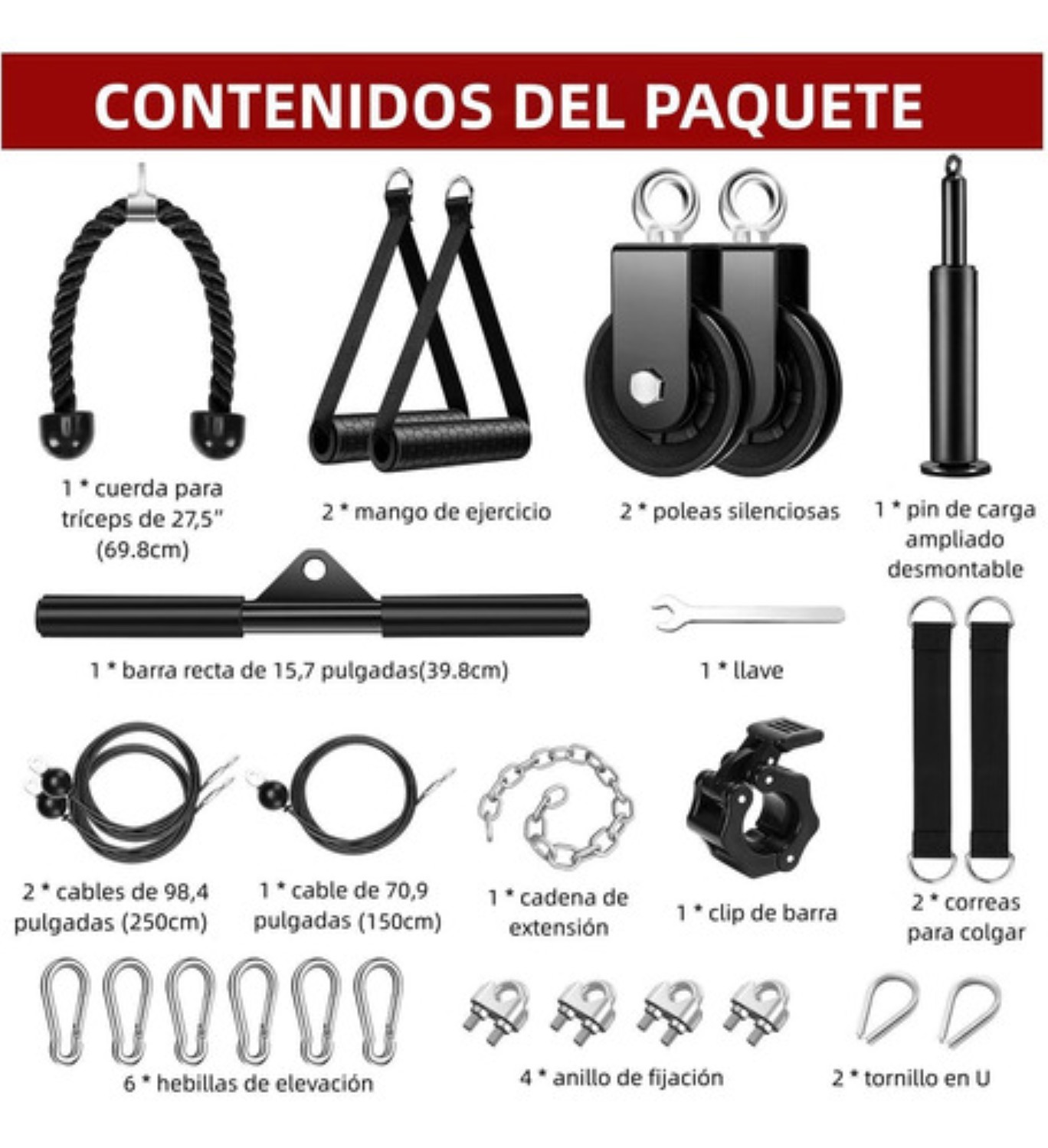 Set De Entrenamiento Gimnasio Polea Cable Brazo Negro