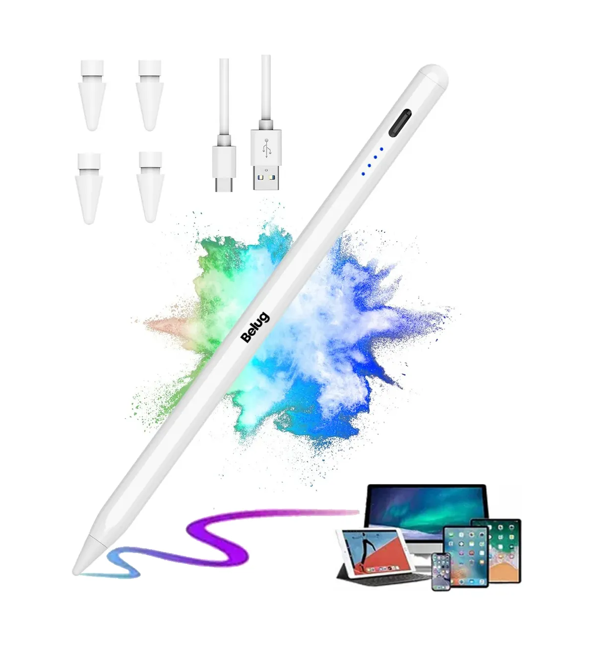 Lápiz Óptico Belug Pluma Para iPad, carga Rápida,magnética Blanco