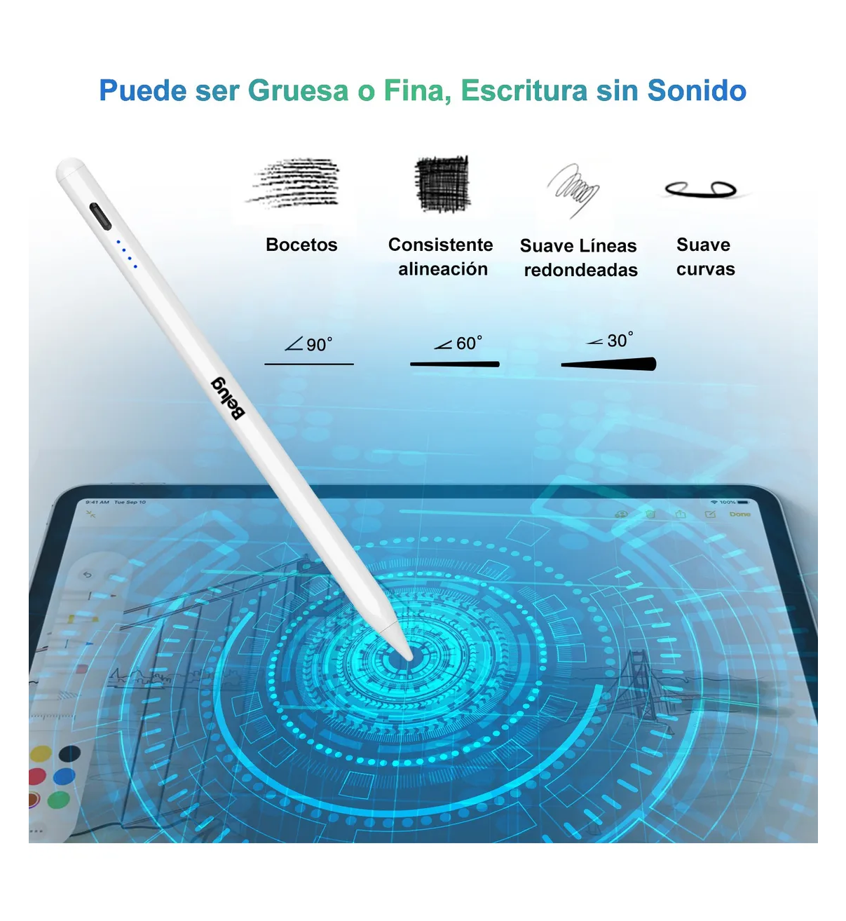 Lápiz Óptico Belug Pluma Para iPad, carga Rápida,magnética Blanco