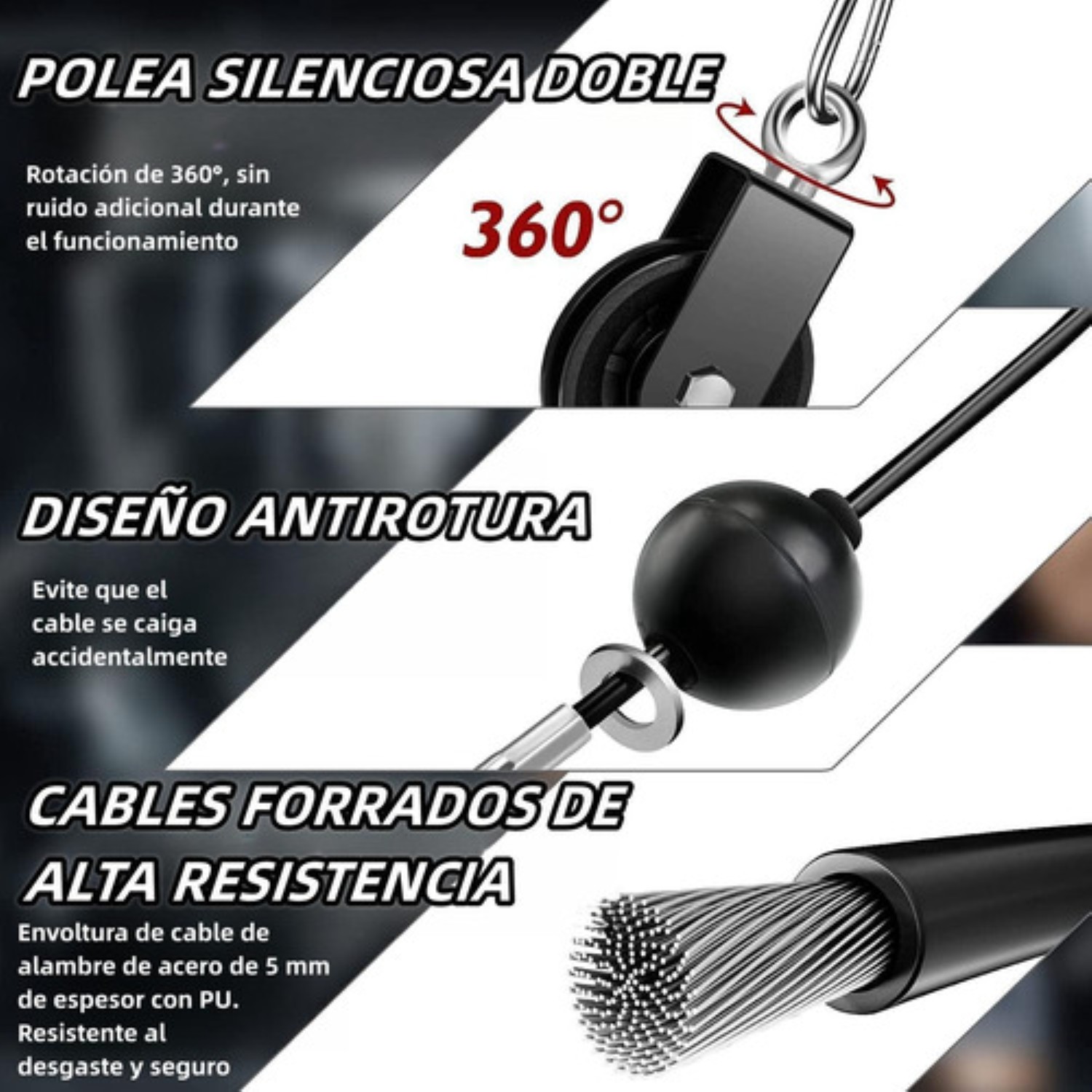 Set De Entrenamiento Gimnasio Polea Cable Brazo Negro