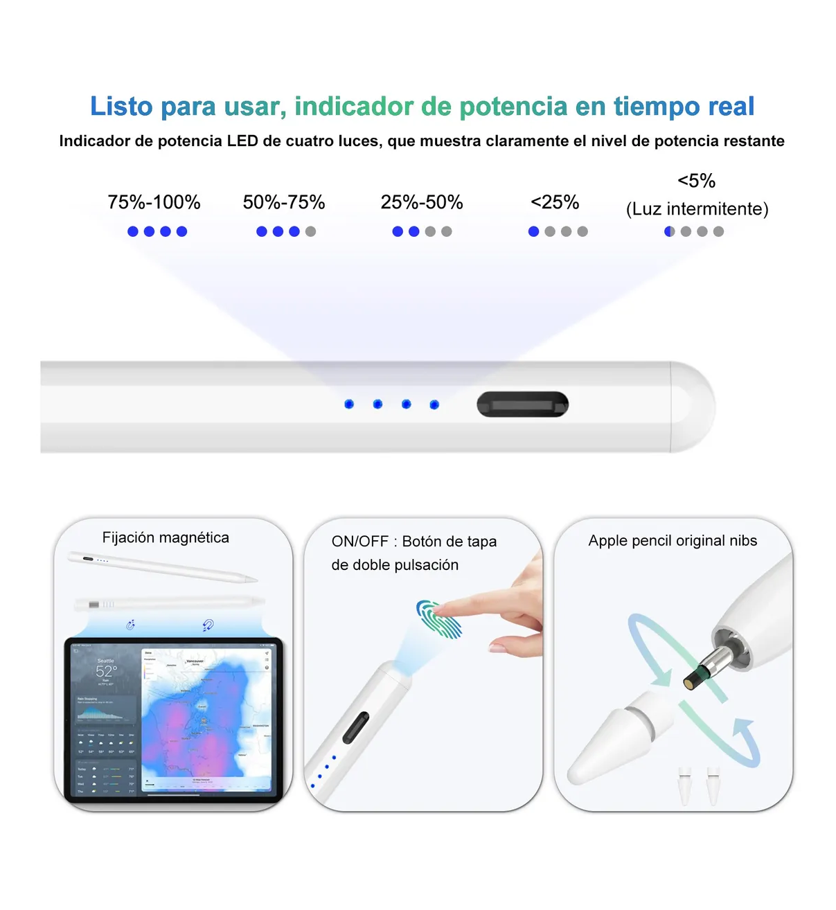 Lápiz Óptico Belug Pluma Para iPad, carga Rápida,magnética Blanco