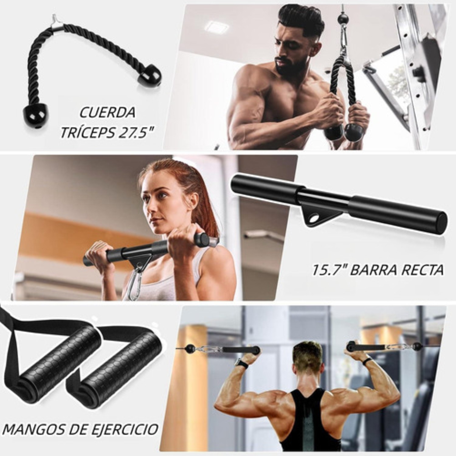 Set De Entrenamiento Gimnasio Polea Cable Brazo Negro