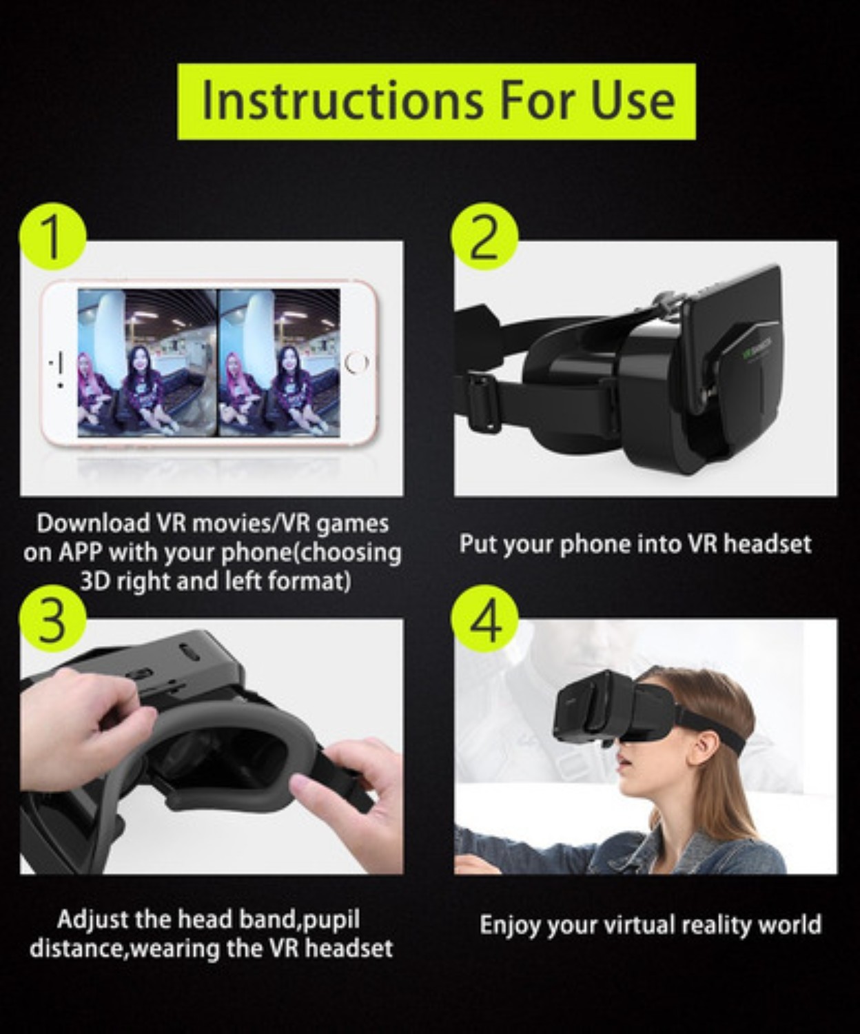 Gafas De Realidad Virtual 3d Con Control Negro