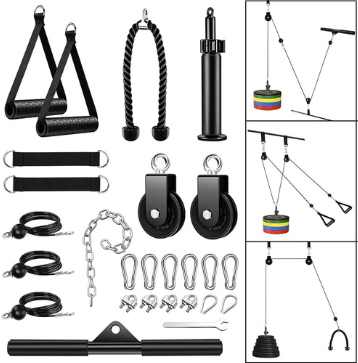 Set De Entrenamiento Gimnasio Polea Cable Brazo Negro