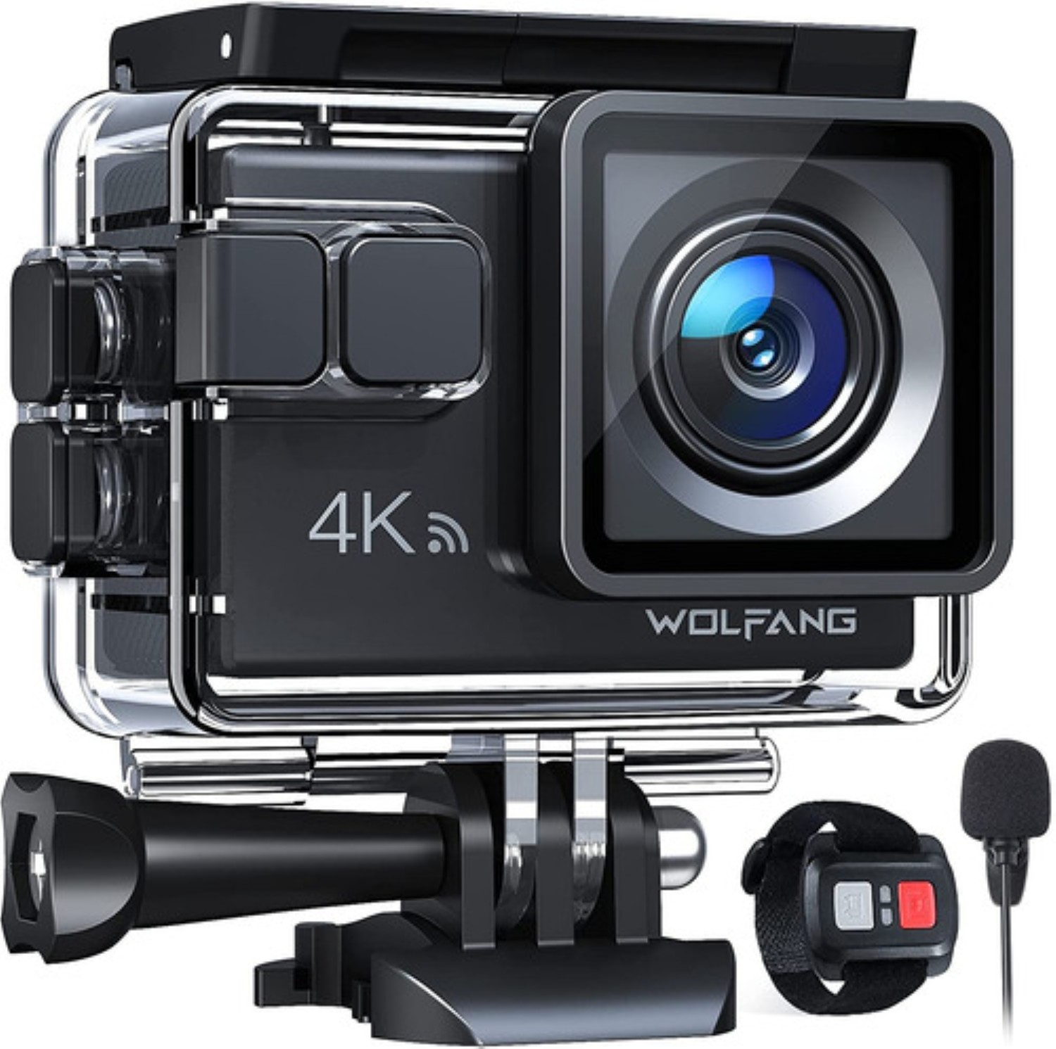 Cámara De Acción Deportiva Wifi 4k 20mp Con Micrófono Externo Negro