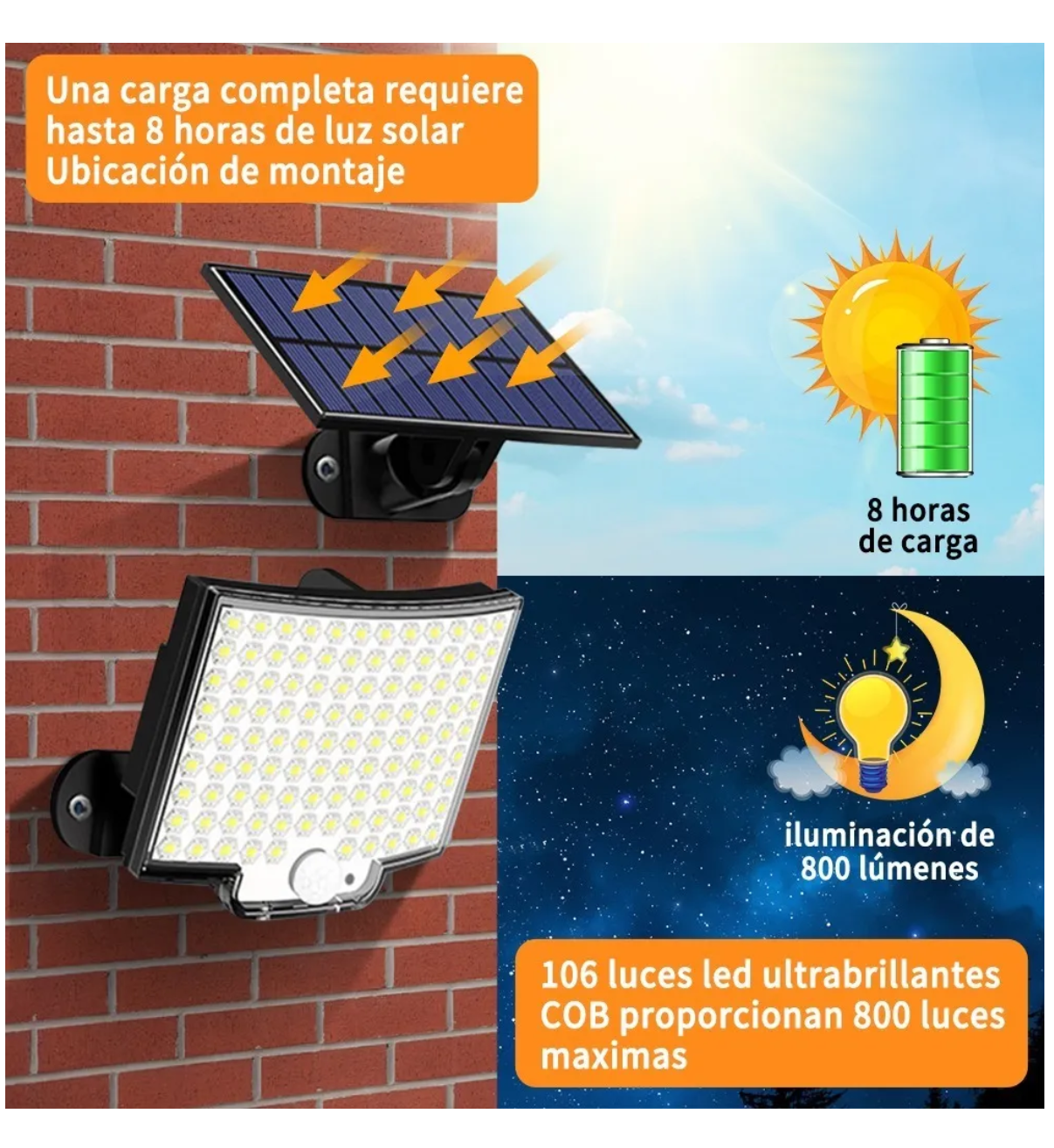 Lámpara Solar De Pared Exteriores Belug Sensor Luz 4 Modos Negro