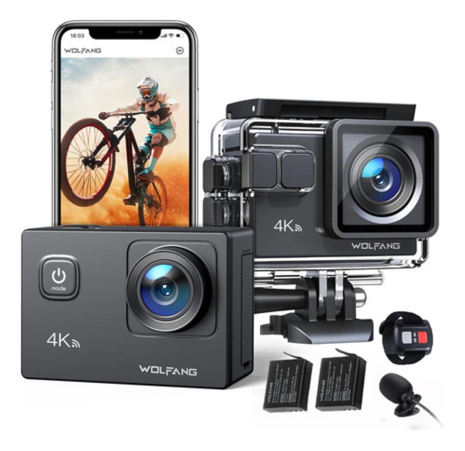 Cámara De Acción Deportiva Wifi 4k 20mp Con Micrófono Externo Negro