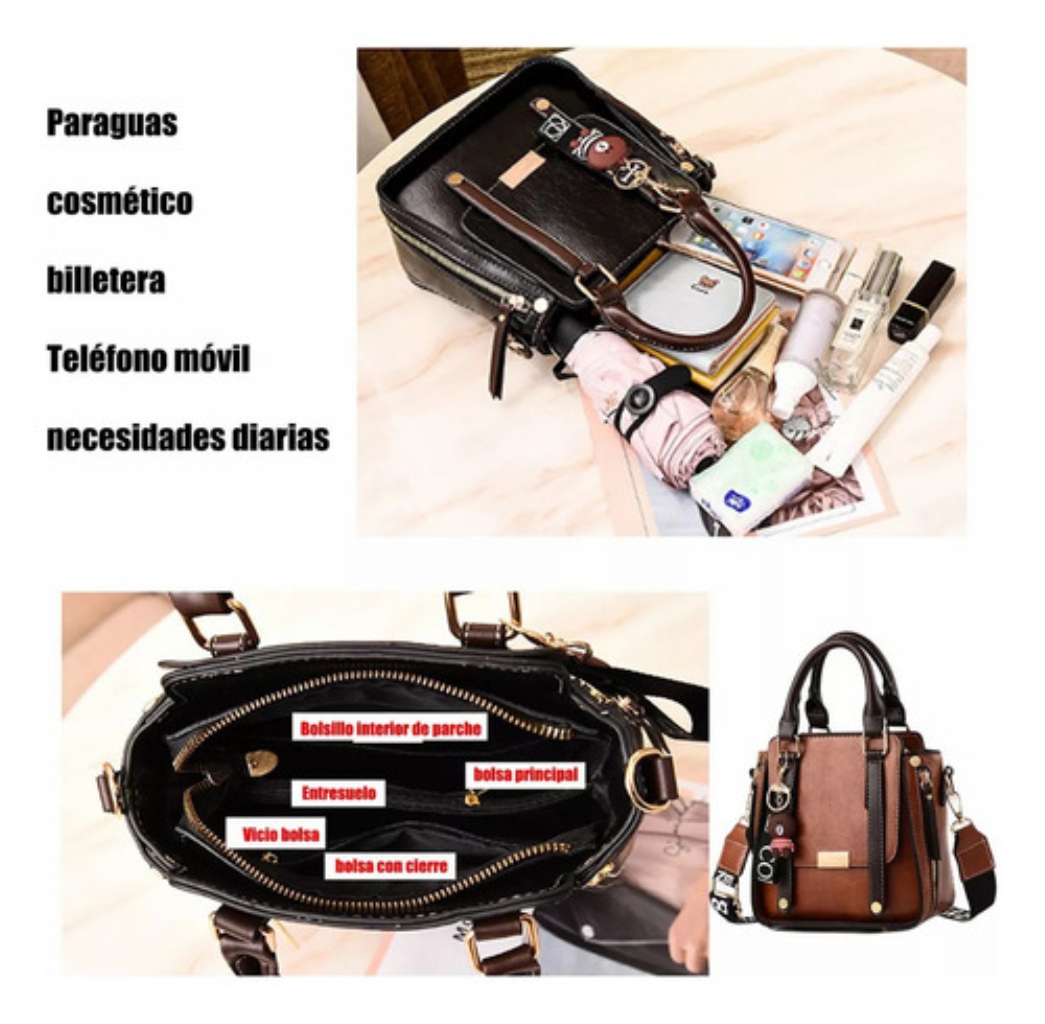 Bolsos Bandolera Dama De Mano Moda Crossbody Para Mujer negro 