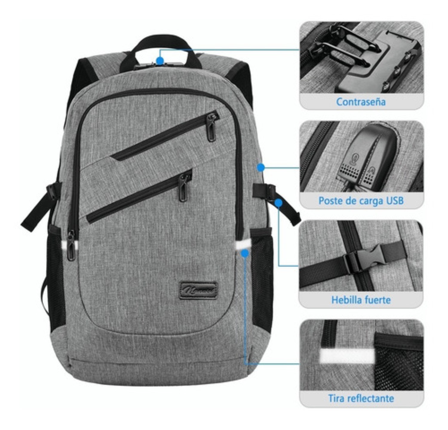 Mochila Antirrobo Superior Negocios Impermeable 35l  Gris Dos cierres