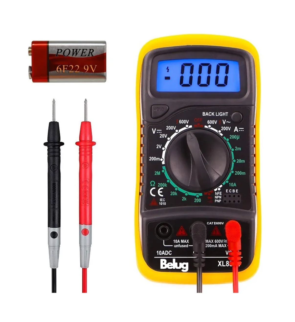 Multímetro Digital Lcd Voltímetro Belug Amperímetro Ac/dc Xl830l Rojo