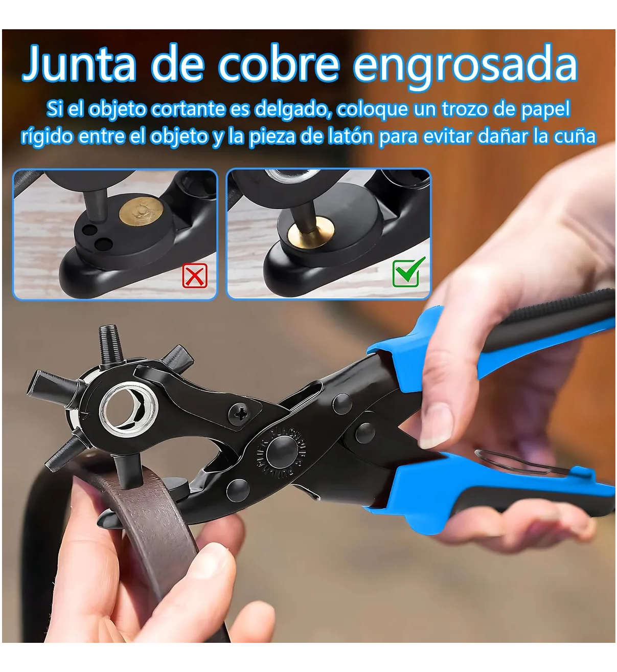 Kit Pinza Sacabocados Ojilladora Belug Perforadora Para Cinturón. Azul