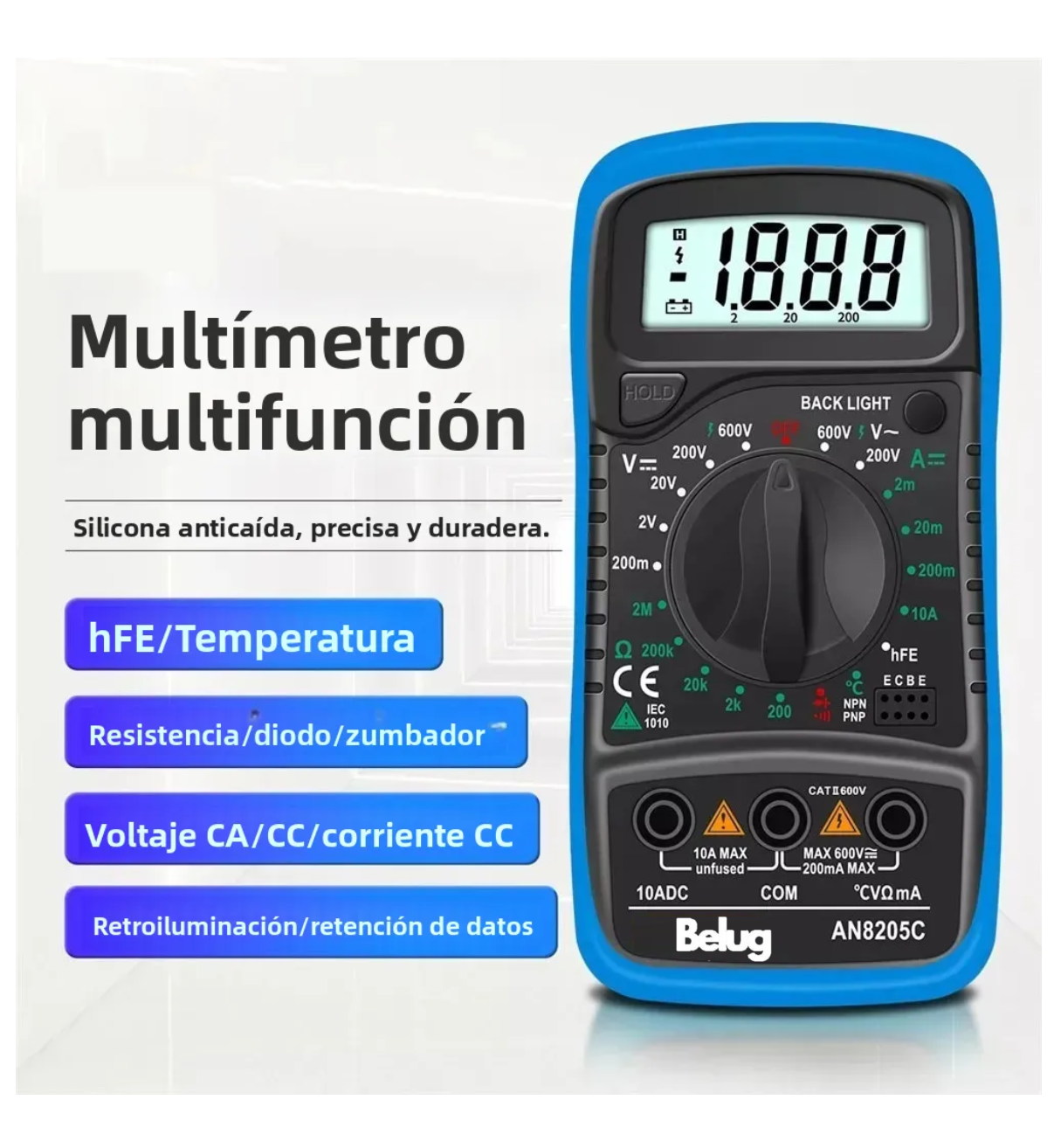 Multímetro Herramientas Lcd Digital Belug Profesional Xl830l Azul