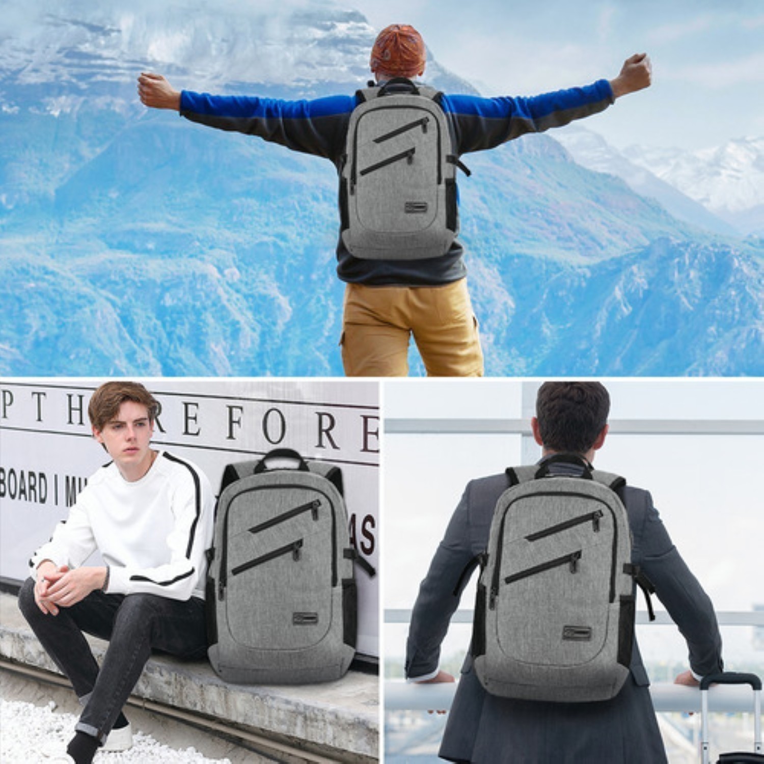 Mochila Antirrobo Superior Negocios Impermeable 35l  Gris Dos cierres