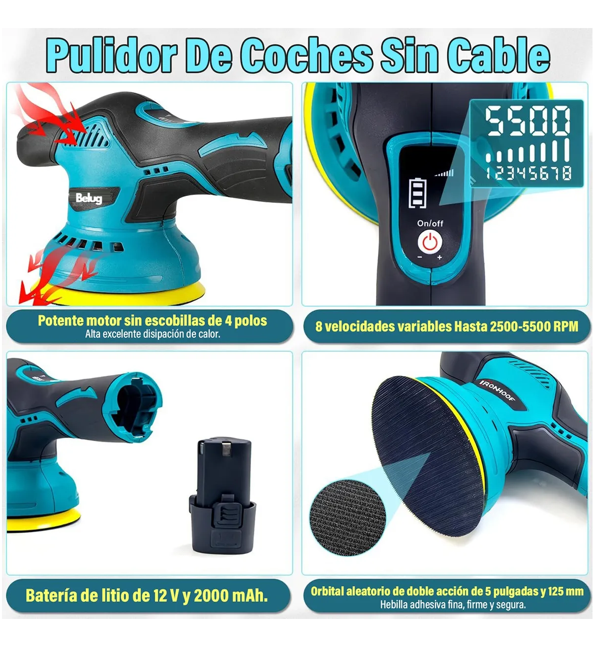 Pulidora eléctrica de mano Belug color azul/negro 380W