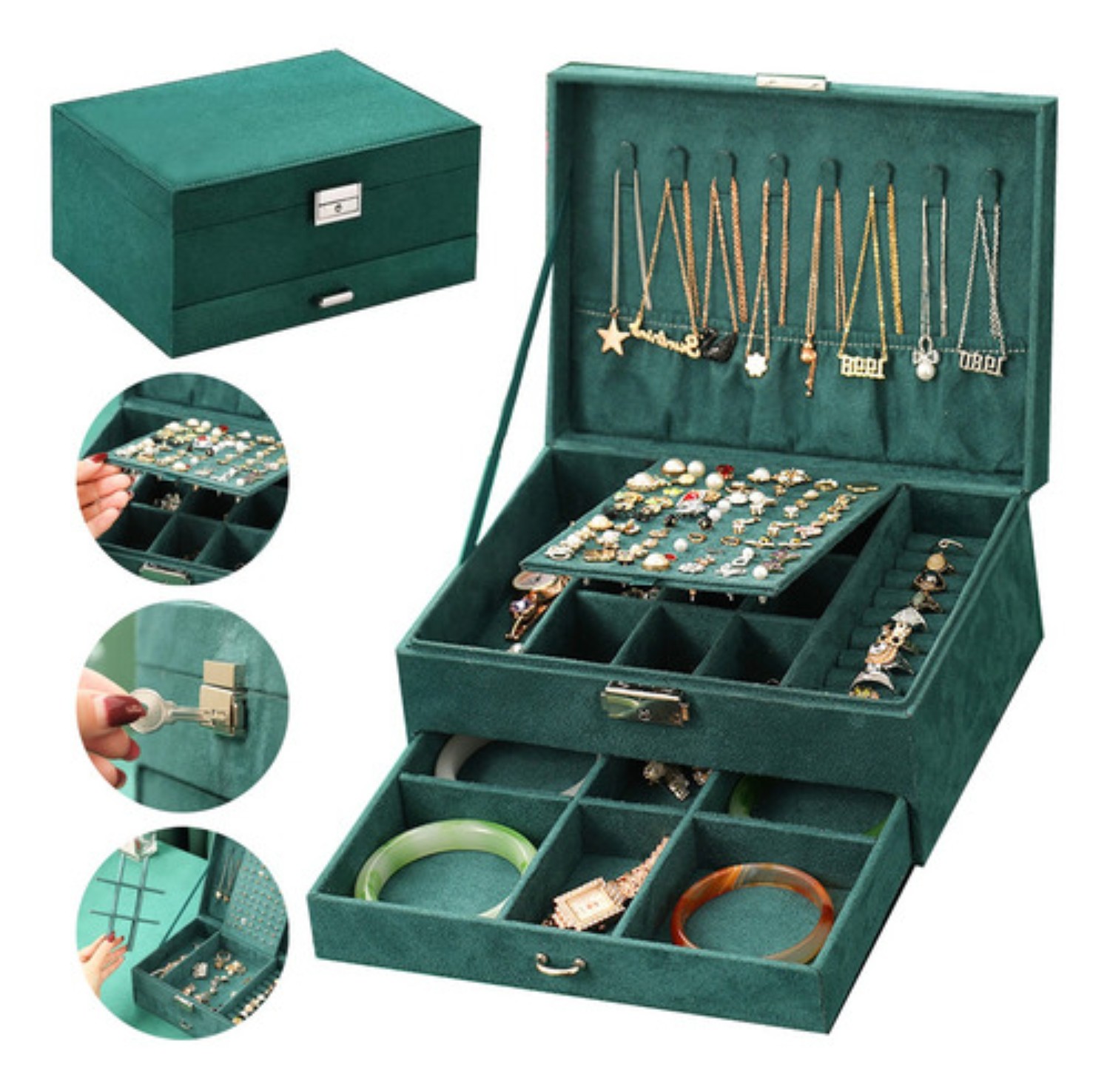 Estuche Caja Joyería Retro Multifuncional Grand Capacidad Verde