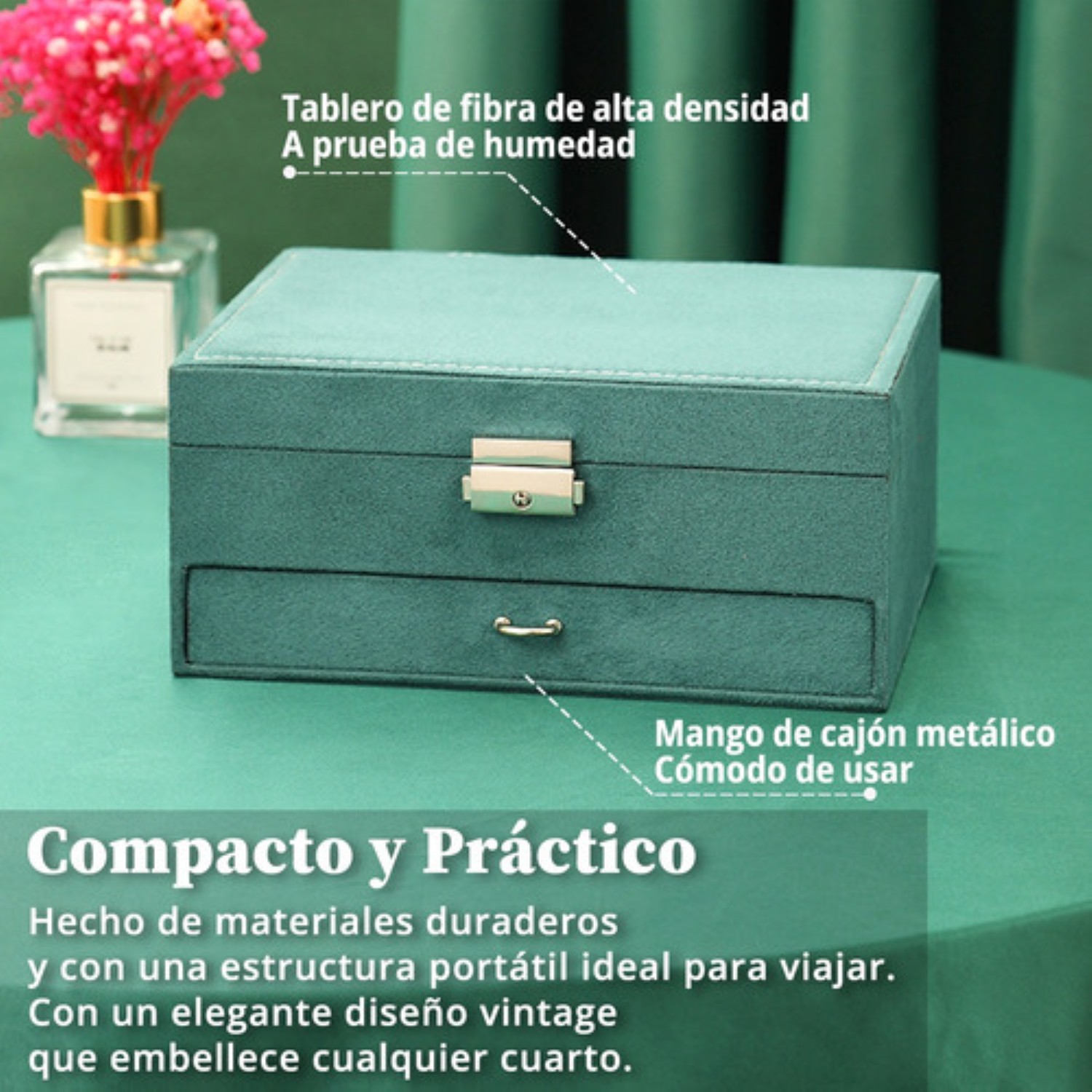 Estuche Caja Joyería Retro Multifuncional Grand Capacidad Verde
