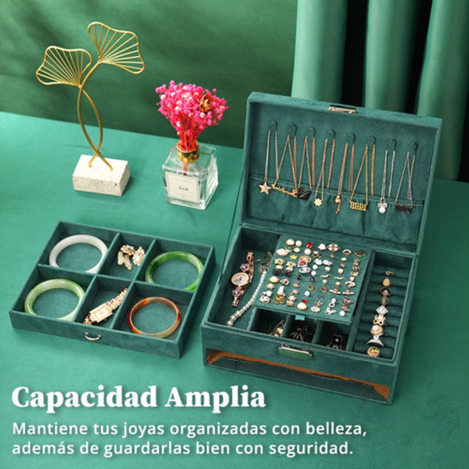 Estuche Caja Joyería Retro Multifuncional Grand Capacidad Verde