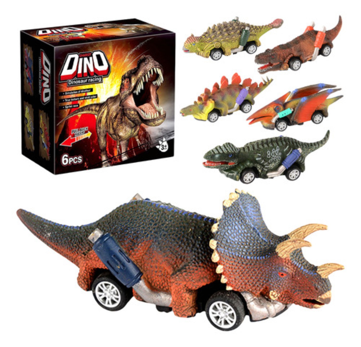6pzs Juguetes De Dinosaurios Coche Para Niños 
