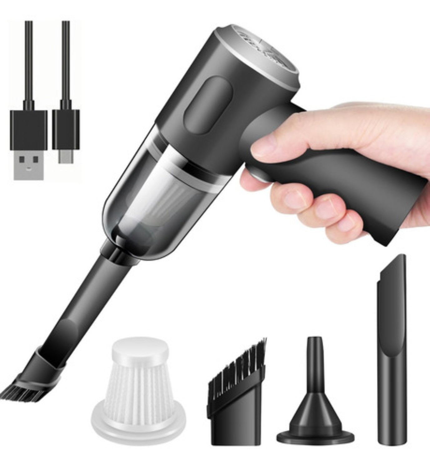 Mini Aspiradora Portátil De Mano Inalámbrica Para Hogar Negro con Gris 