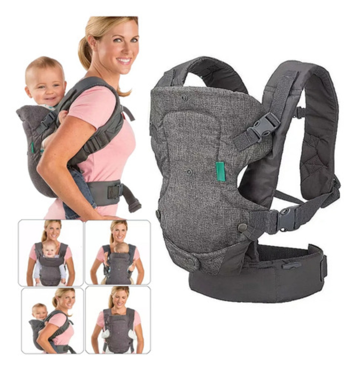 Mochila Cangurera Para Bebé Ergonómica, 4 Formas De Porteo Gris 