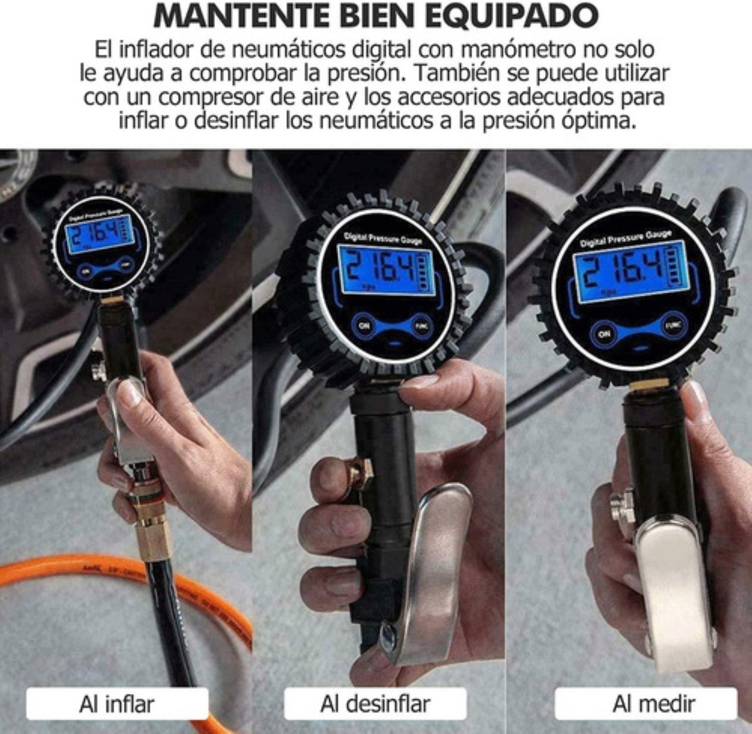 Pantalla De Barómetro Digital De Alta Precisión 0-200psi Negro